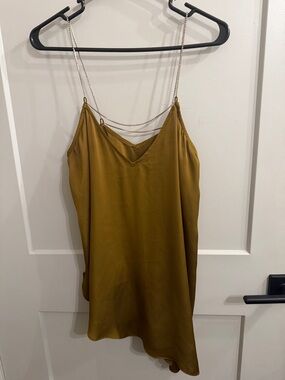 Zara Mustard Gold Chain-Strap Satin Tank Top
